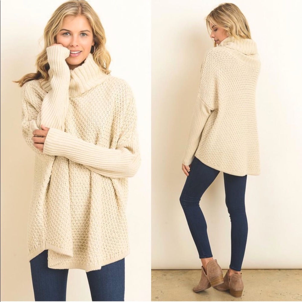 Oversized Ivory Waffle Knit Sweater